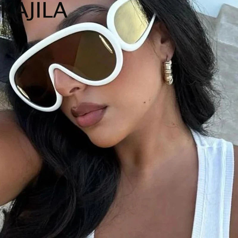 Sunglasses2026 Edition White Frame Oversized Wave Mask Goggles Y2K Punk Steampunk Eyewear TikTok Viral