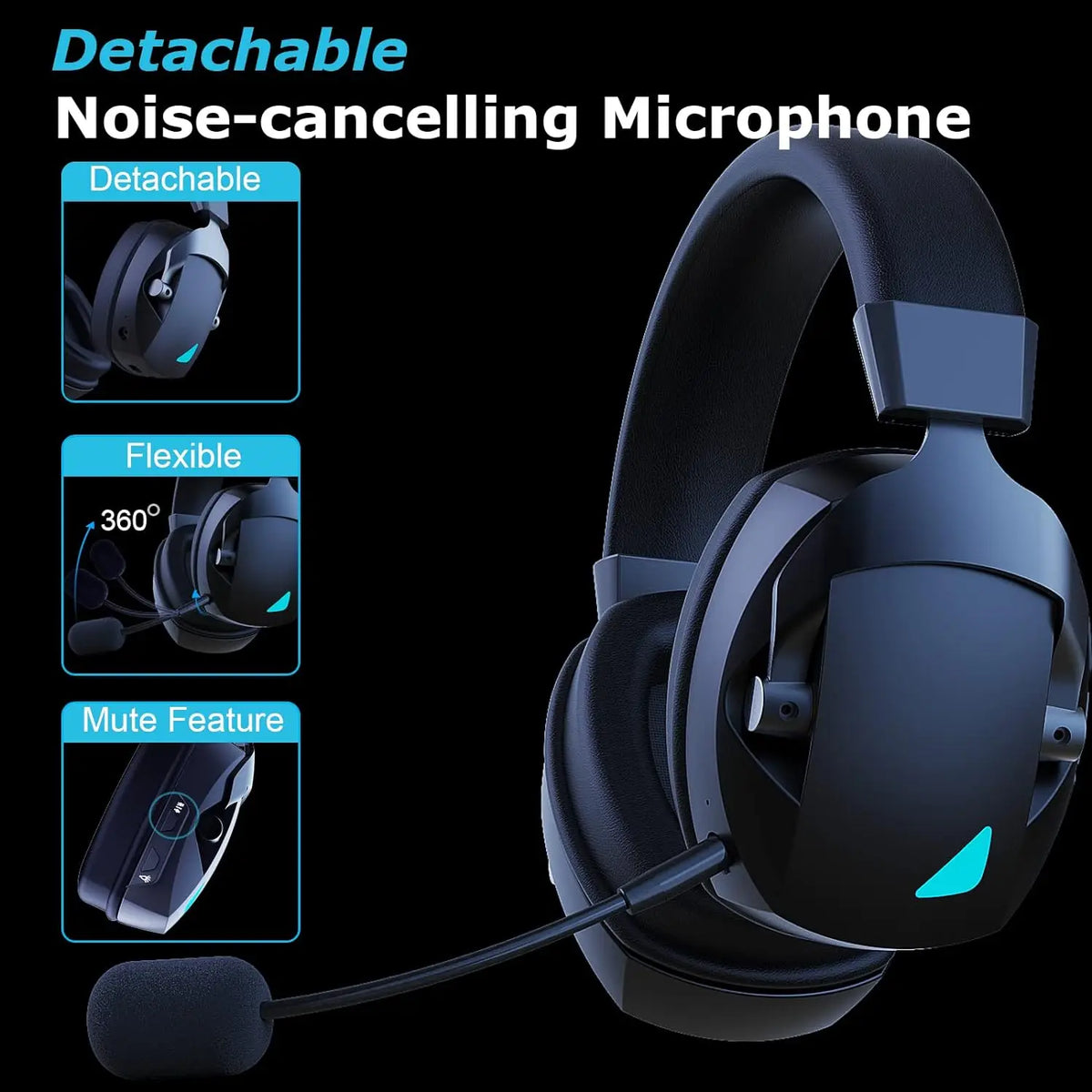 Cordless Gaming Headset Detachable Mic Multi Mode Comfort
