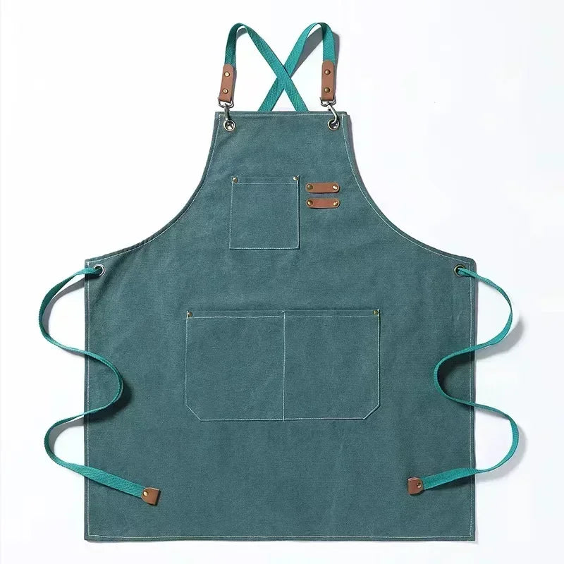 Chef Apron Canvas Crossback Utility Apron With Leather Trim And Pockets Fall 2025 Sturdy BBQ Workshop