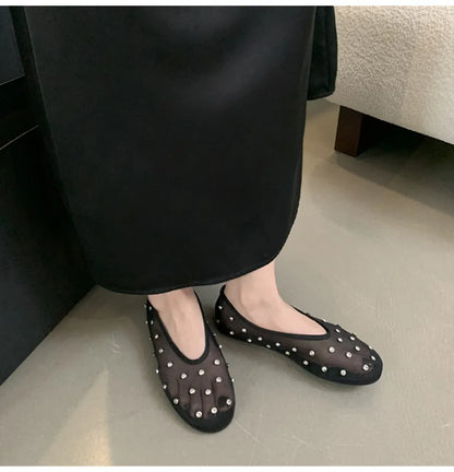 Women Breathable Ballet Flats - Mesh Crystal, Casual Walking