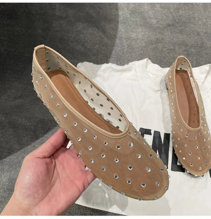 Women Breathable Ballet Flats - Mesh Crystal, Casual Walking