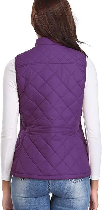 Light Women Quilted Vest - Stand Collar Cotton Winter