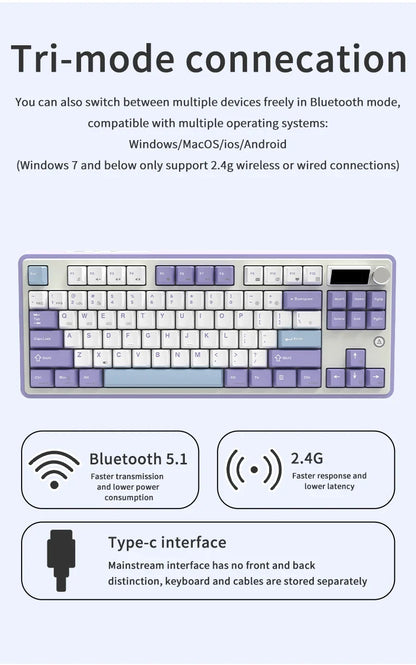 Keyboard Mechanical 87 Key Tri Mode RGB Hot Swappable