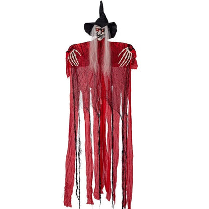 Sound-Activated Halloween Witch with Glowing Eyes and Screeching Sound for Indoor and Outdoor Decor – 6-Foot Life-Size Animated Talking Witch in Purple
