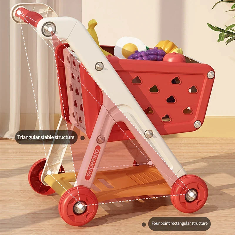 Cart Shopping Toy Push Along Grocery Trolley Kids Pretend Play Supermarket Back To School 2025 Early Education Gift