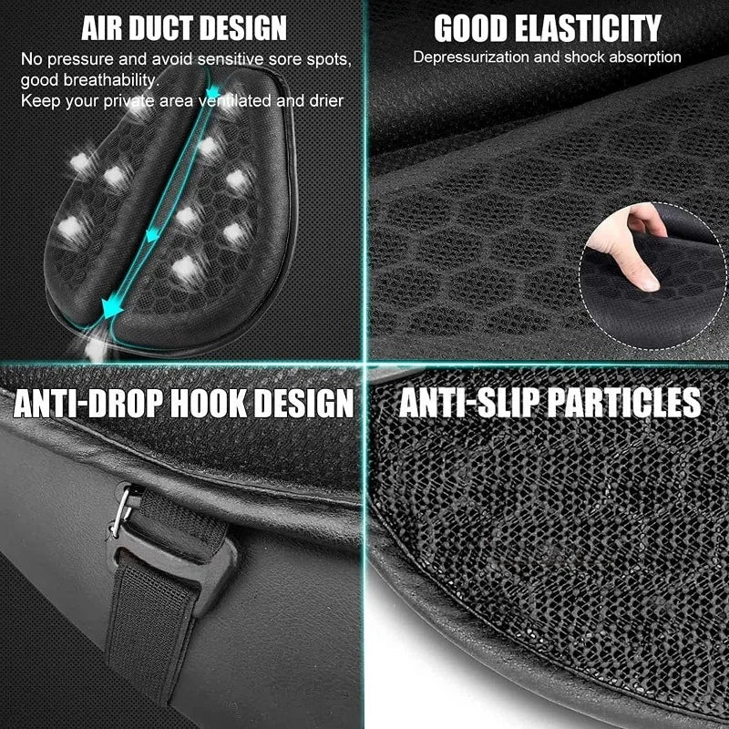 Gel Motorcycle Seat Cushion 3D Honeycomb Pressure Relief Anti-Slip Pad Long Ride Comfort