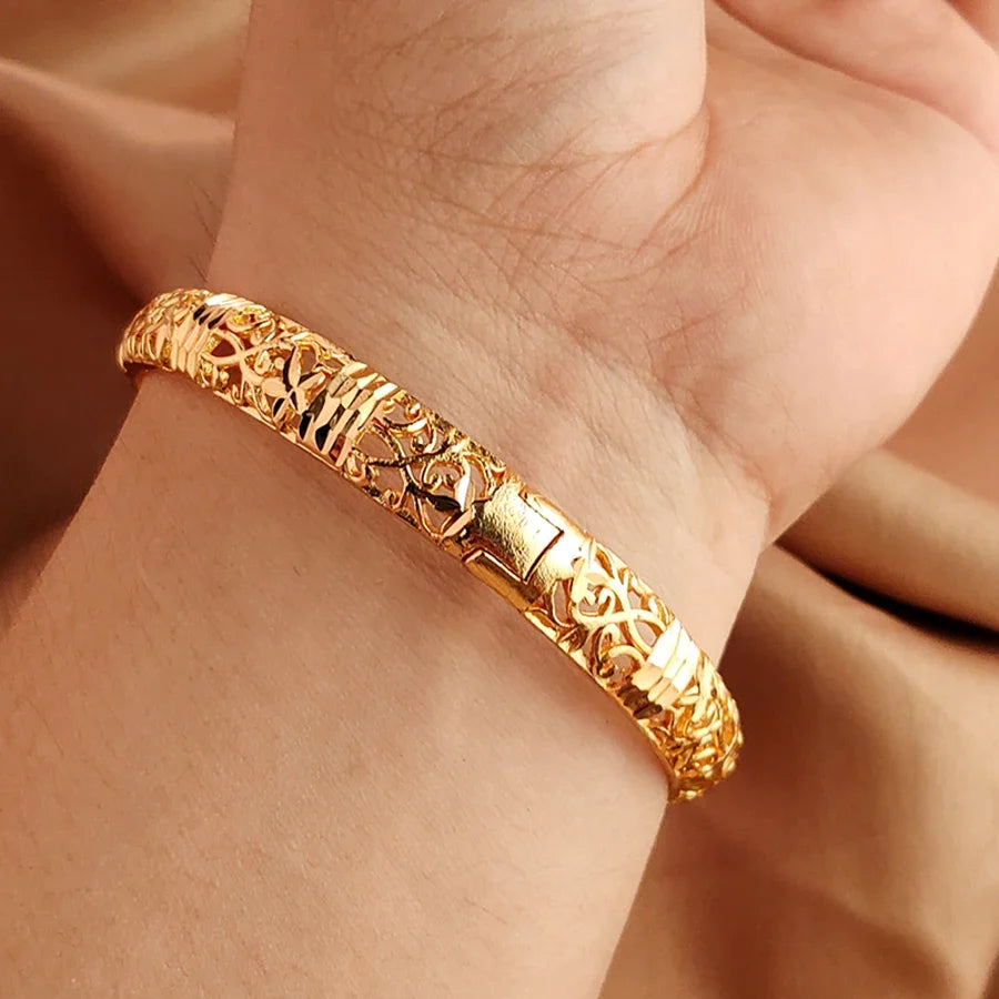 Color Gold Bangle Openwork Wedding Bracelet Dubai Style