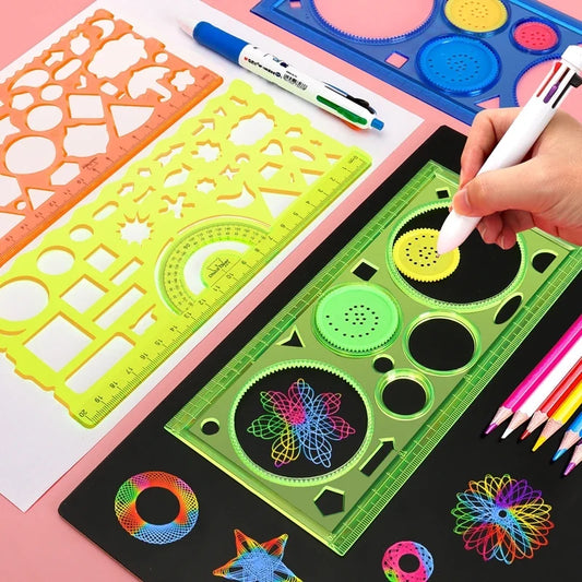 Creative Kids Geometry Spirograph Stencils Kit - 4 Flower Drawing Templates, Educational Art Tools for School Supplies in Vibrant Colors
