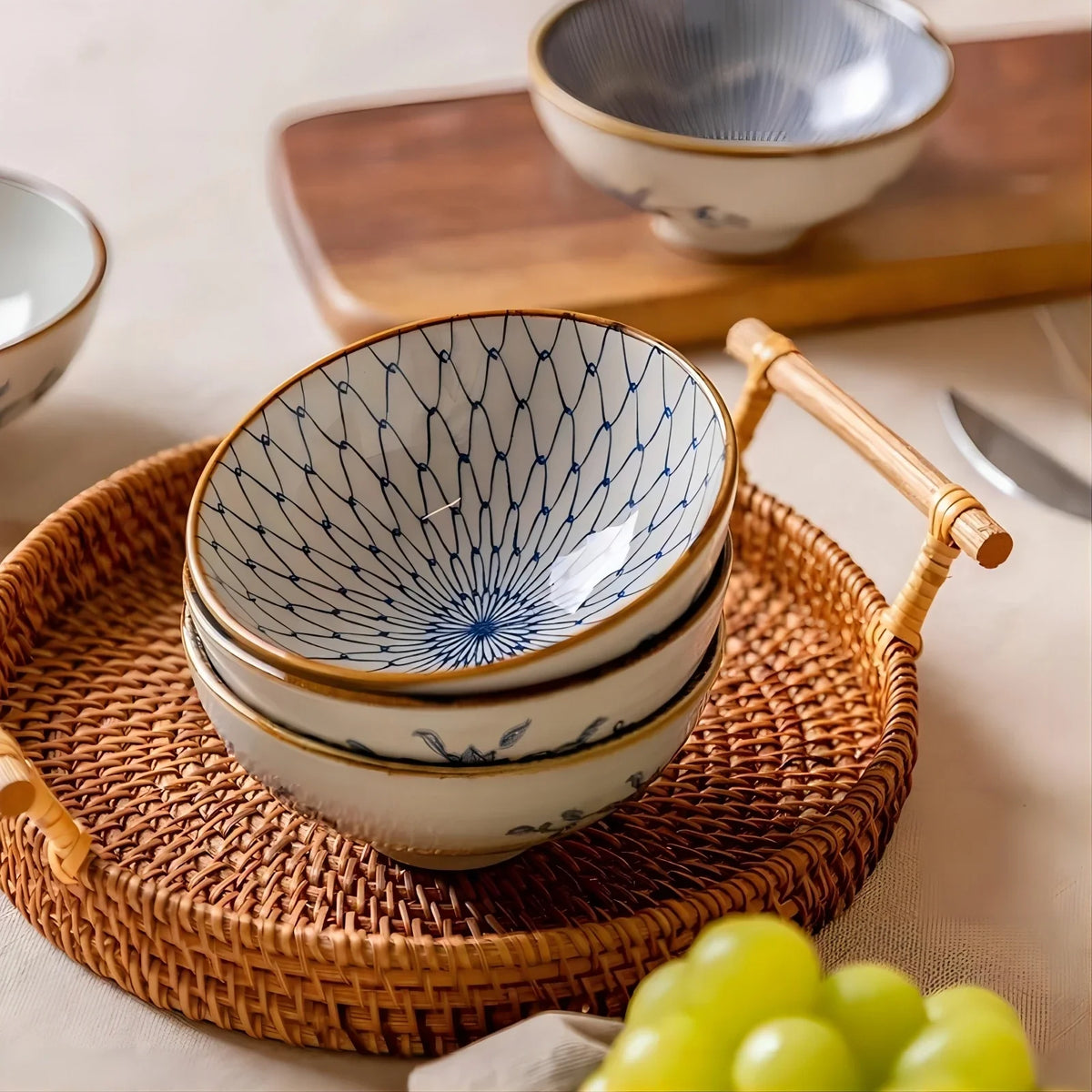 Japanese Ceramic Bowl Kit 6pc Microwave Safe Gift Box