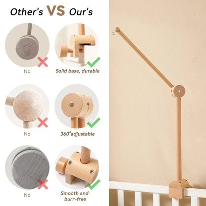 Crib Wooden Mobile Bracket Newborn Sensory Toys Soothing