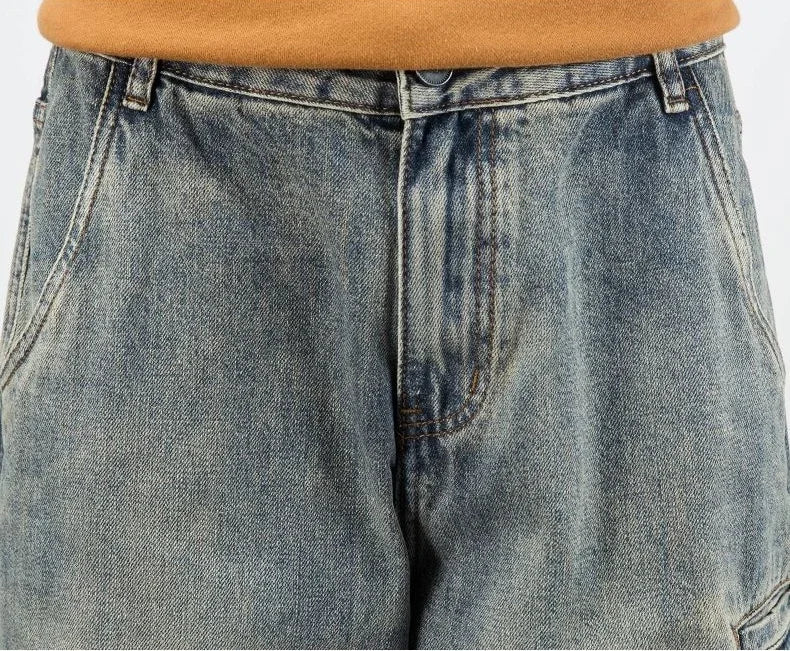 Men's Oversized Denim Jeans - Loose Straight Cut, Washed