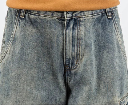Men's Oversized Denim Jeans - Loose Straight Cut, Washed