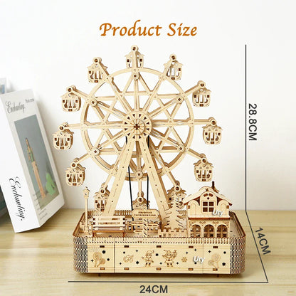 Wooden 3D Puzzle LED Rotating Ferris Wheel Model Kit Mechanical DIY Decor Holiday Gift 2025 Relaxing Build