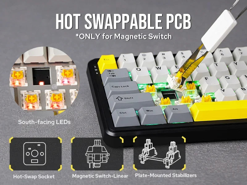Mechanical Keyboard 68Key Cordless Bluetooth RGB Hall Effect