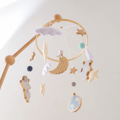 Rocket Wooden Crib Mobile Newborn Sensory Toys Soothing