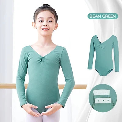 Long Sleeve, Chest-Drawstring, Cotton, For Dance Class – Plush Girls Ballet Leotard