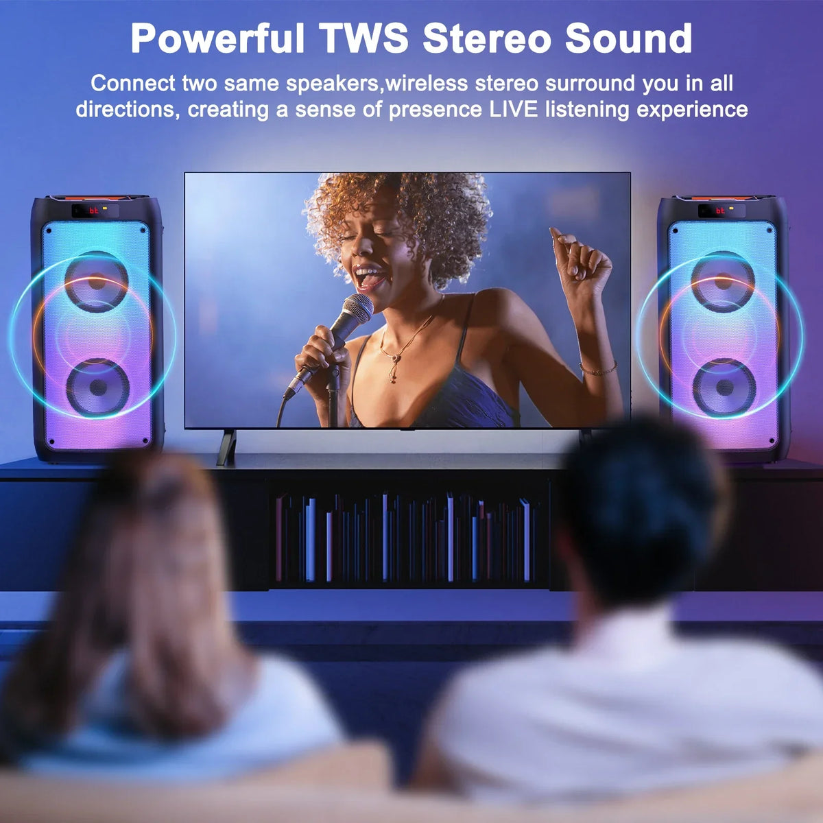 Bluetooth2025 Edition Speaker Karaoke Machine With 2 Microphones And LED Lights Household Party Sound System Fall