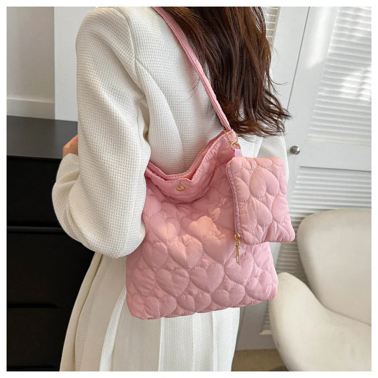 padded square shoulder bag, polyester, casual everyday – Cozy women's quilted tote