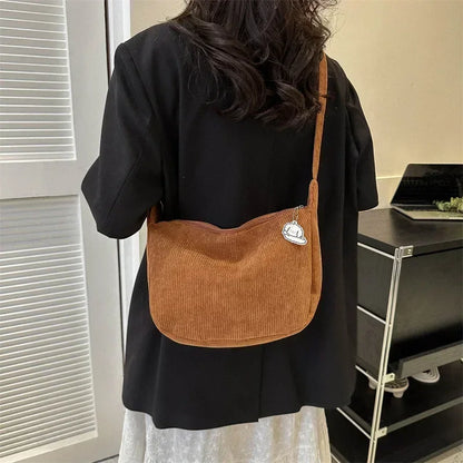 Corduroy Crossbody Bag Large Capacity Beige Shoulder Bag Fall 2026 Regular Use