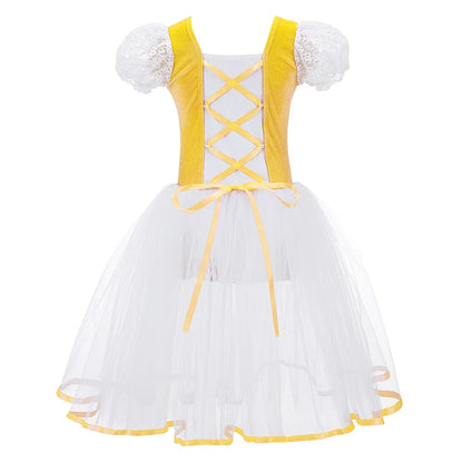 velvet bodice, tulle skirt, short puff sleeves, for dance class – Breathable girls' ballet tutu dress