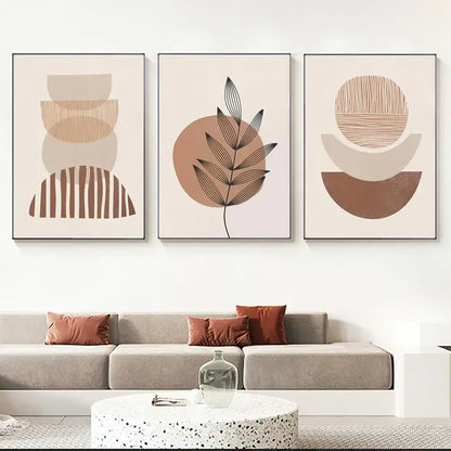 Abstract Boho Canvas Wall Art Trio Neutral Contemporary Decor