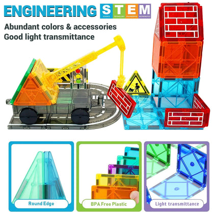 Magnetic Building Blocks Road Kit with Cars - Fun Construction Toy for Boys & Girls, Ideal Christmas & Birthday Gift for Toddlers