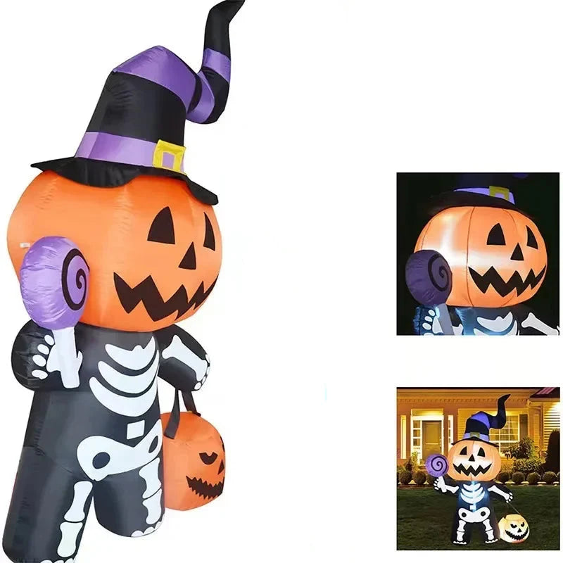 Halloween2025 Edition Inflatable 6ft Pumpkin Skull Yard Decor