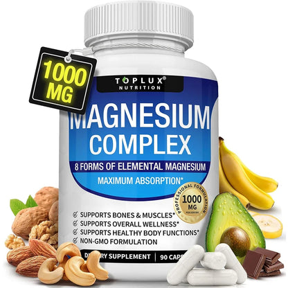 Complex Magnesium 1000mg 8 Elemental Magnesium Dietary Supplement Fall 2026 Wellness High Absorption Sleep Support