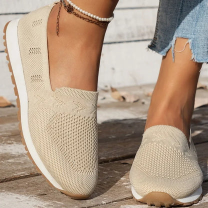 Color Solid Casual Flats Slip-On Mesh Breathable Round Toe Shoes Women's