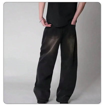 Men's Oversized Wide Leg Jeans - Baggy Straight Cotton Blend