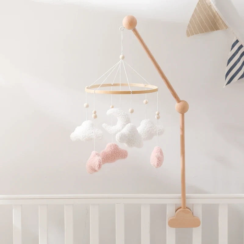 Crib Wooden Mobile Felt Bear Musical Newborn Sensory Toys