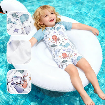 Light durable unisex baby one-piece swimsuit - zip-front, polyester, for summer beach