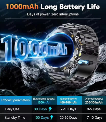 Smart Watch Military Grade Outdoor Fitness Tracker 10ATM Water-Resistant 100 Plus Sports Modes Fall 2025 Gift