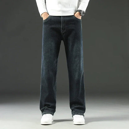 Men’s Stretchy Jeans - Wide Leg, Cotton, Business Casual