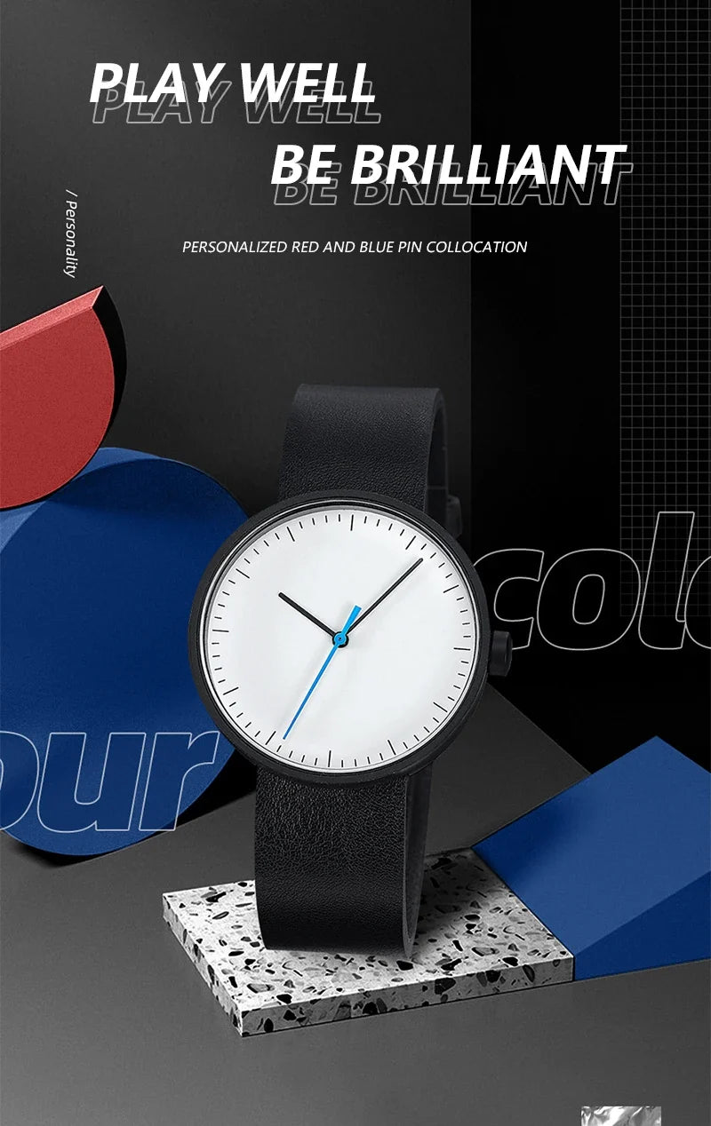 leather strap, round dial, minimalist everyday timepiece – Timeless unisex quartz wristwatch