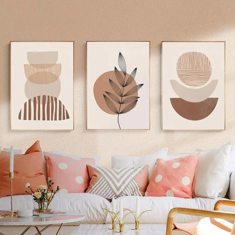 Abstract Boho Canvas Wall Art Trio Neutral Contemporary Decor