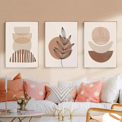 Abstract Boho Canvas Wall Art Trio Neutral Contemporary Decor