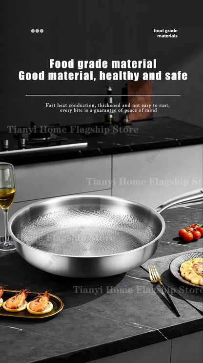 Gas and Induction Compatible Kitchen Cookware – Titanium-Coated Stainless Steel Non-Stick Wok Pan