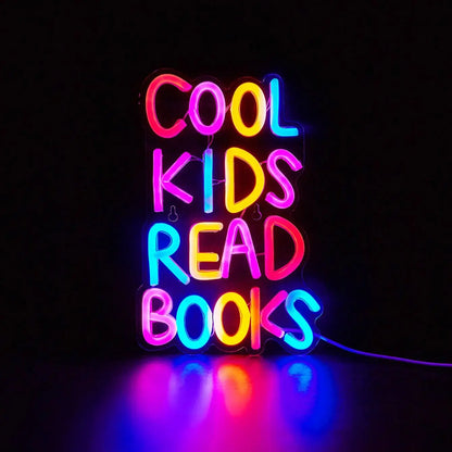 LED2025 Edition Neon Sign Multicolor, Cool Kids Read Books Wall Decor USB Powered, Kids Room Party Wedding Back To School
