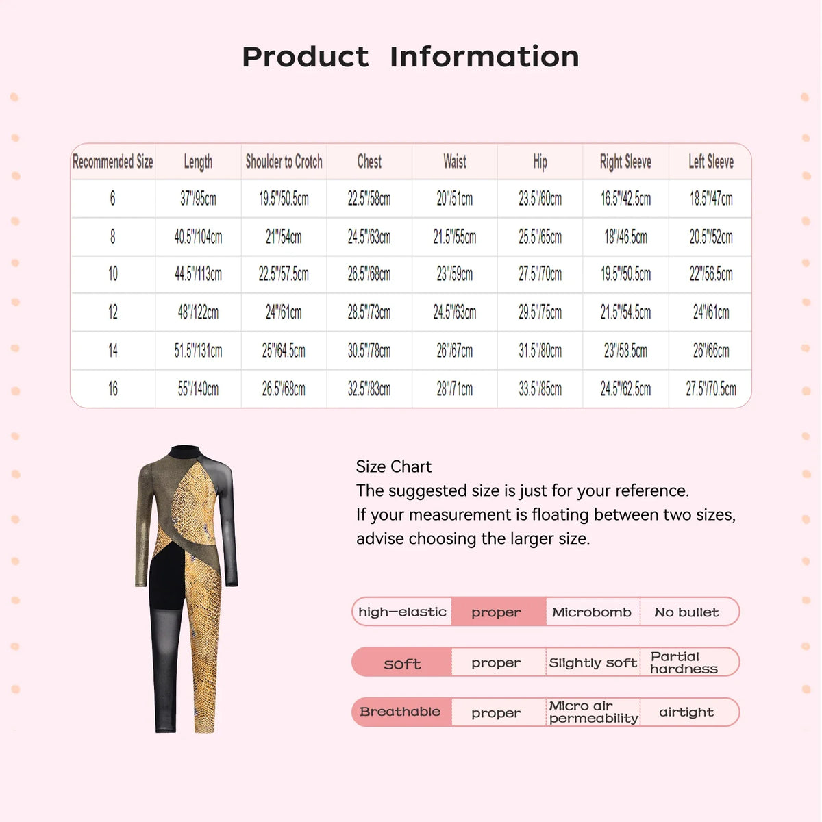 Long Sleeve, Snakeskin, Polyester, Nylon, Elastane, For Ballet, Rhythmic Gymnastics – Stretchy Girls Unitard