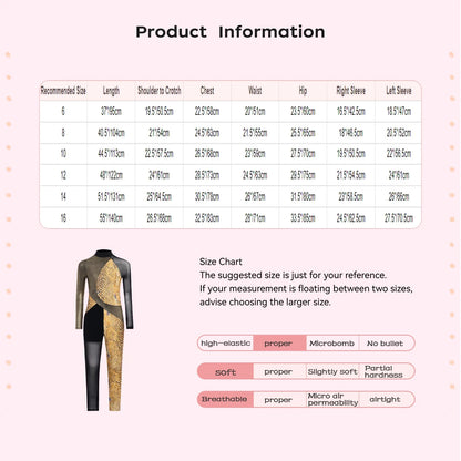 Long Sleeve, Snakeskin, Polyester, Nylon, Elastane, For Ballet, Rhythmic Gymnastics – Stretchy Girls Unitard