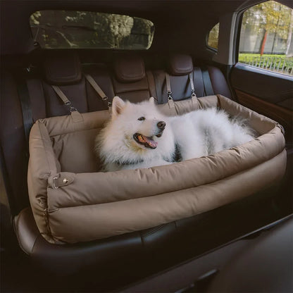Pet Outing Lathe Deluxe Faux Leather Dog Car Seat - Travel-Friendly Booster Bed for Cats and Dogs