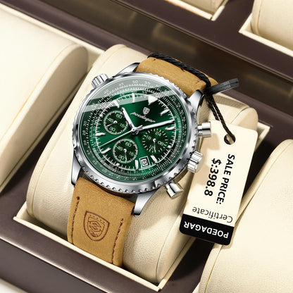 Quartz Chronograph Watch Water-Resistant Luminous Date Leather
