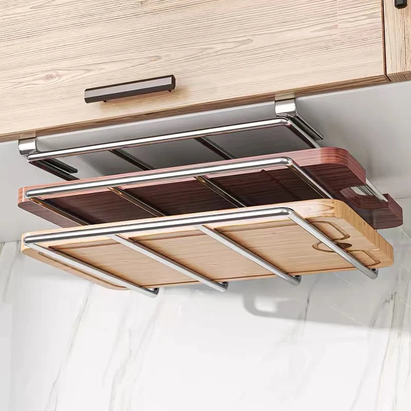 Cabinet Under Cutting Board Organizer Stainless Steel Hanging Rack Kitchen Space Saving Fall 2025 Countertop Saver