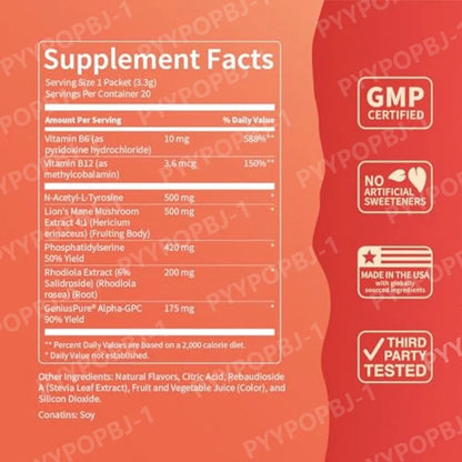 Drink Focus Mix Sugar-Free Fruit Punch Lions Mane Rhodiola NALT For Back To School 2026 Focus Boost