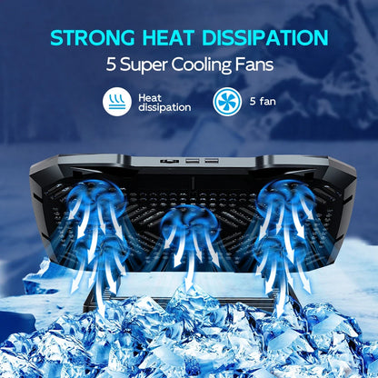 Laptop Cooling Pad with 5 Quiet Fans, Flexible Height & Phone Holder - Compatible with 12-15.6 Inch Laptops