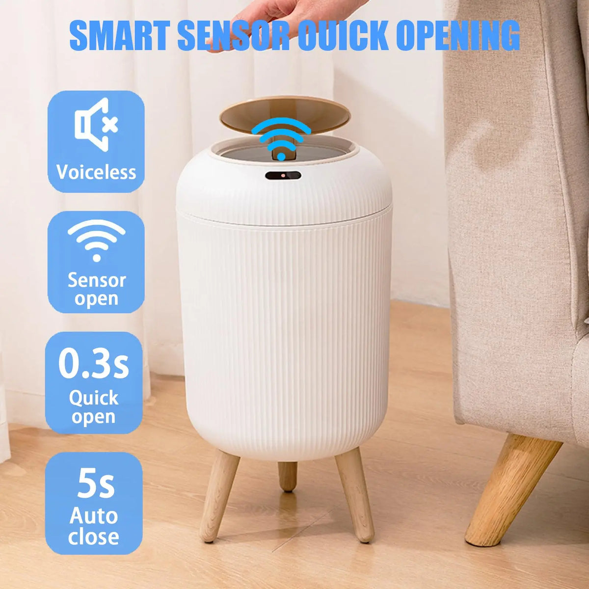 Motion Sensor Trash Can Compact Plastic Smart Bin Hands Free