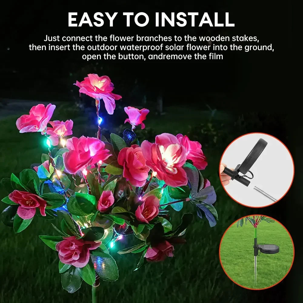 Flower Solar Lights Garden Decor LED Azalea Flowers Outdoor Yard Path Lighting 2026 Holiday Decor Gift Idea