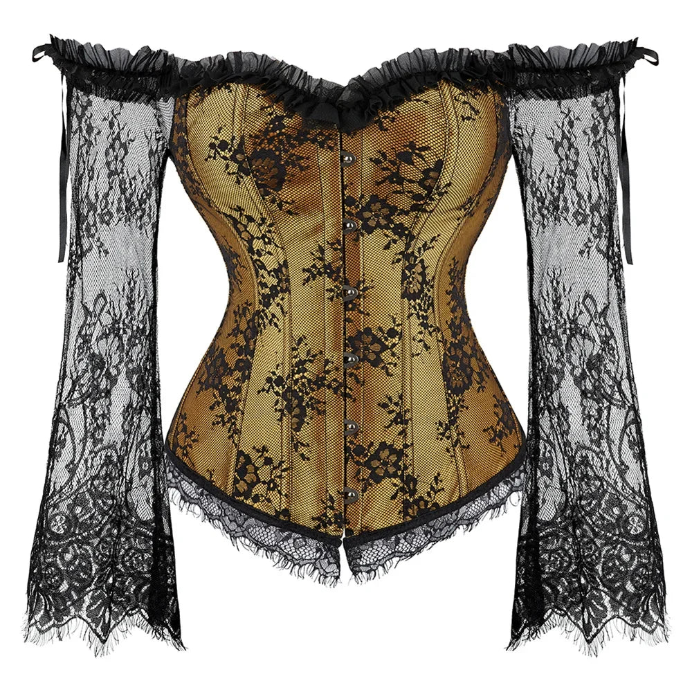 Women's Supportive Corset Top - Off Shoulder, Lace Satin