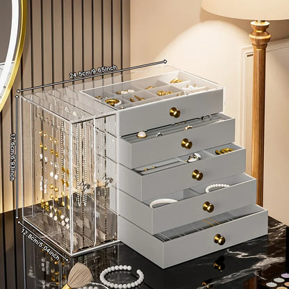 Jewelry2026 Edition Organizer 7-Layer Transparent Drawer Box High Capacity Storage Earrings Necklaces Rings Case Holiday Gifts